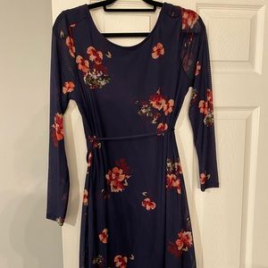 Floral Long Sleeve Mesh Maternity Dress Midi